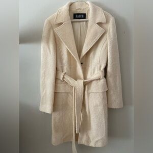 Marvin Richards Cream Wool Blend Boucle Coat with Belt size L pristine condition